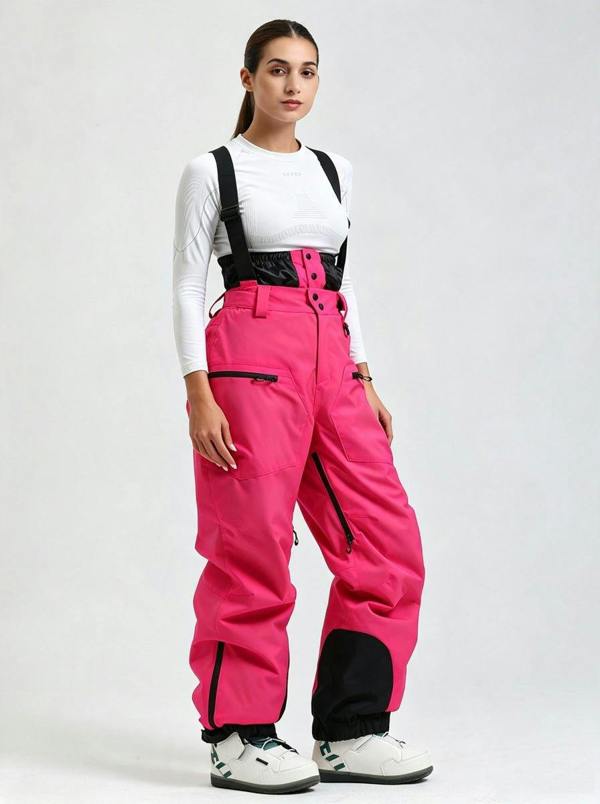 Anniou Women's Suspender Ski Bib Pants - Rose Red