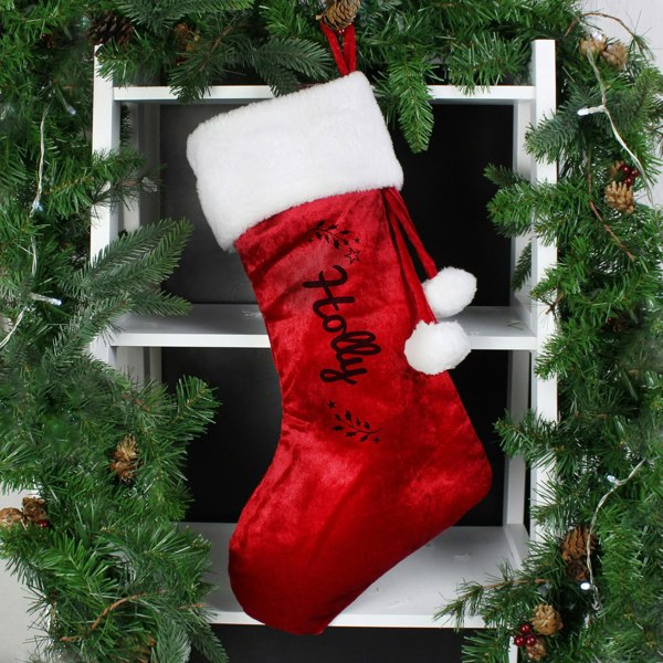 Personalised Memento Company Personalised Holly Red Christmas Stocking
