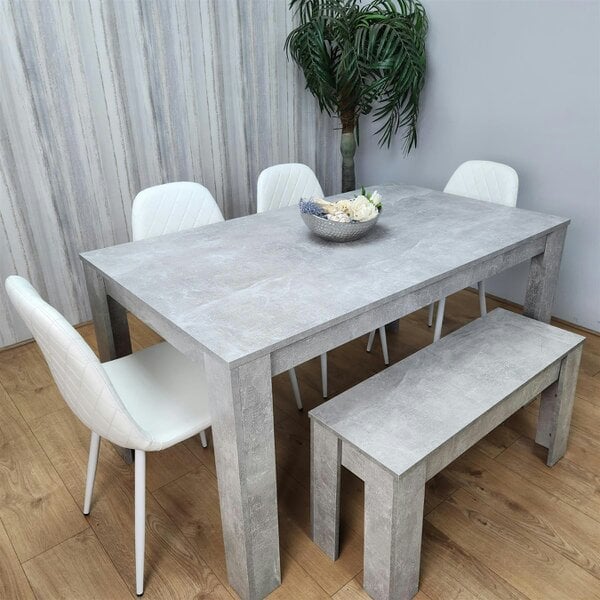 Kosy Koala Wooden Rectangle Dining Table Sets with Set of 4 Chairs, a Bench, Grey and White