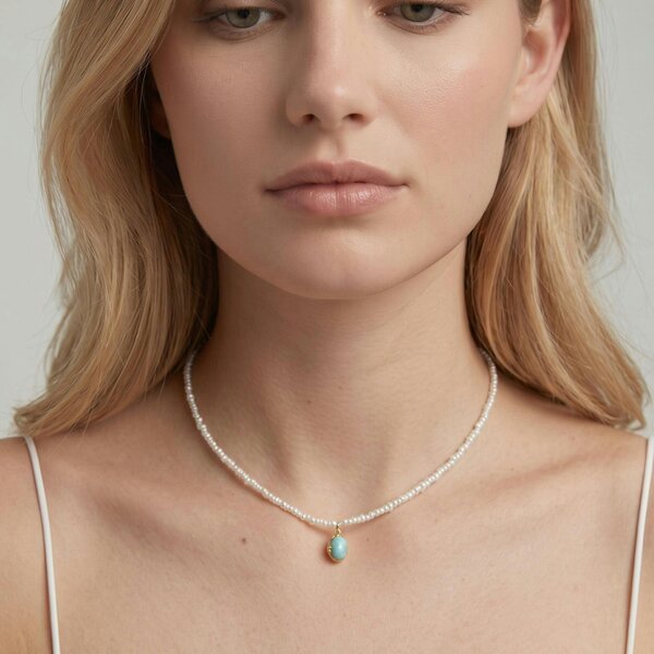 Uchi & Soto Shinju Pearl and Larimar Stone Pendant Necklace