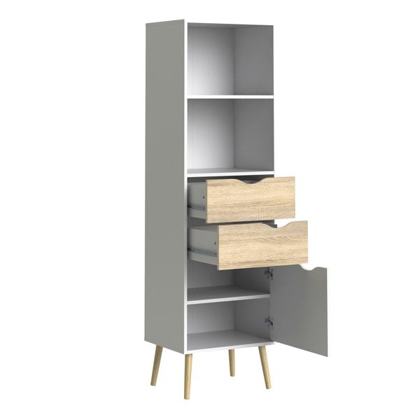 Furniture To Go Oslo Bookcase 2 Drawers 1 Door in White and Oak