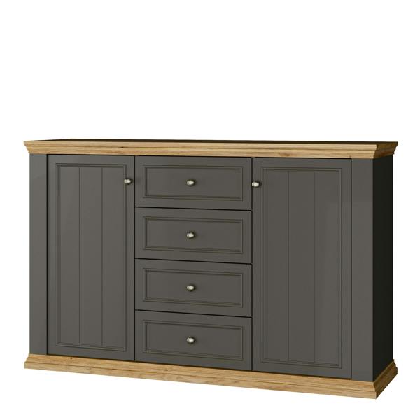 Furniture To Go Pontypool 4 Drawer & 2-Door Sideboard in Grey and Mauvella Oak
