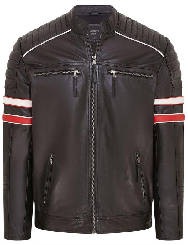 Infinity Leather Mens Quilted Leather Biker Racing Jacket- Brevik