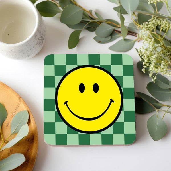 Love Frankie Checkerboard Coasters Smiley Face Coasters - Apple Sours