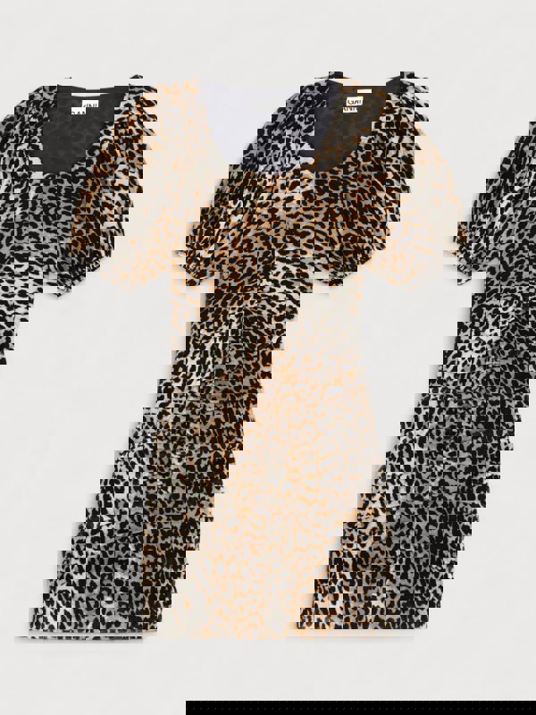 GANNI Ruched Mesh Mini Dress Leopard Print - Supplied FashionGANNI