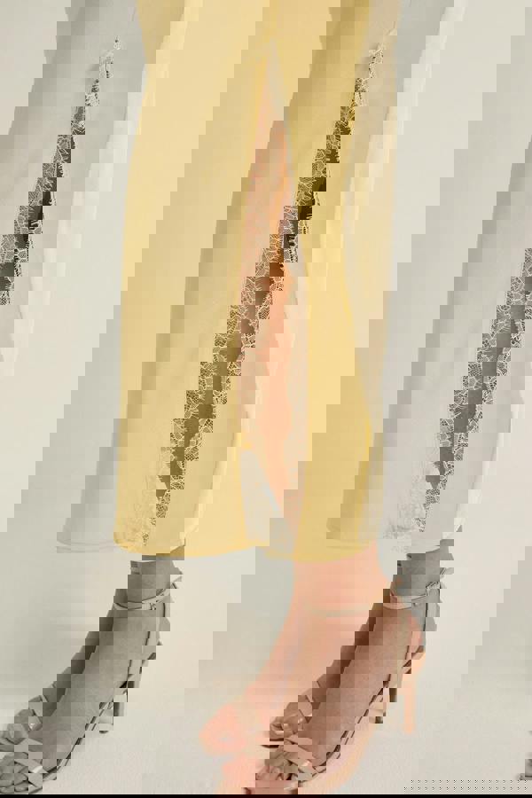 GWD Rowana Yellow Satin Lace Detail Maxi Dress