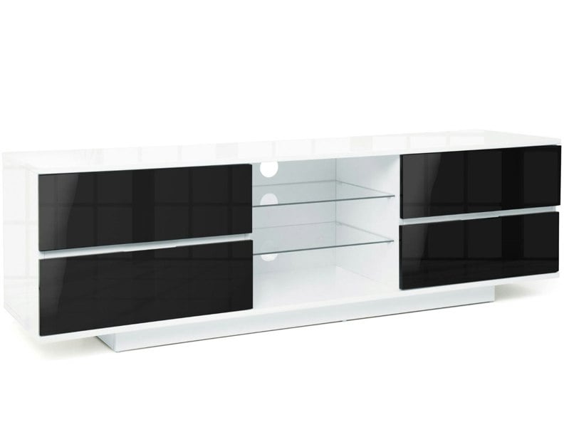 Centurion Supports Avitus Gloss White with 4-Black Drawers and 3-Shelves up to 65" Flat Screen TV Stand