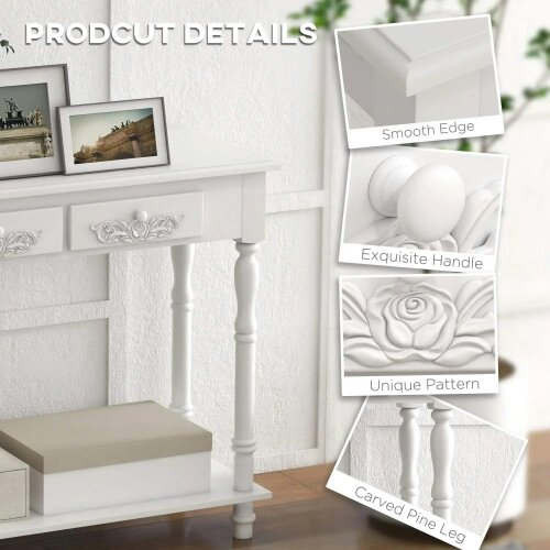 Bobobiy Console Table Modern Sofa Side Desk with Storage Shelves Drawers for Living Room Entryway Bedroom White