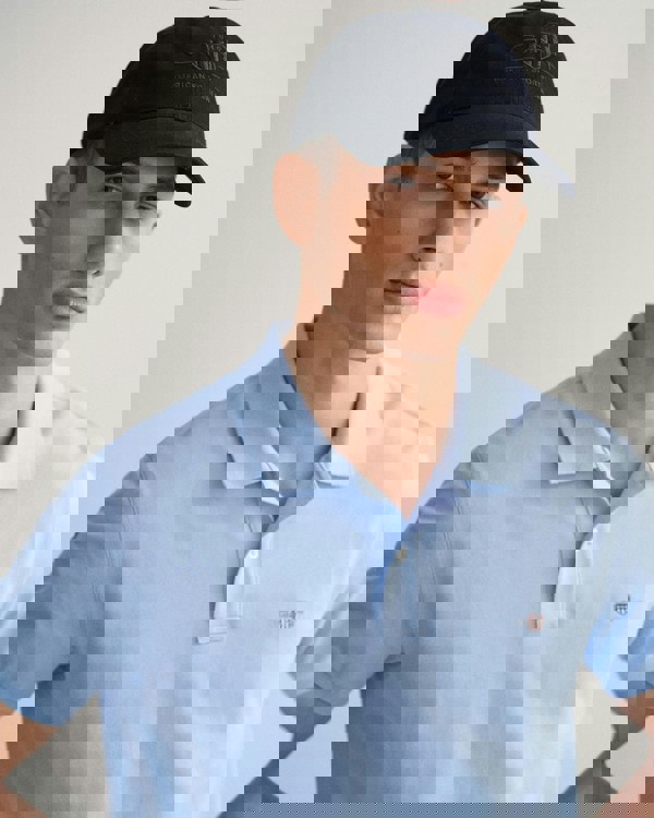 GANT Mens Slim Fit Short Sleeve Shield Logo Pique Polo - 468 Capri Blue