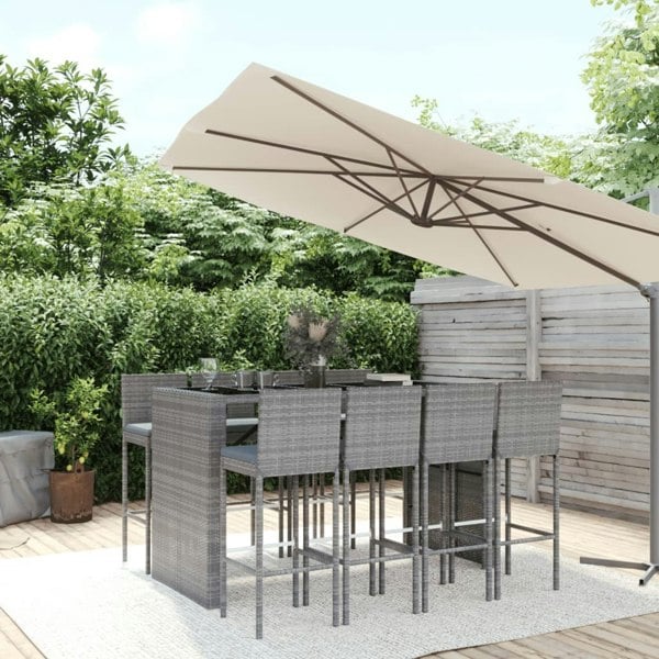 Berkfield 9 Piece Garden Bar Set with Cushions Grey Poly Rattan