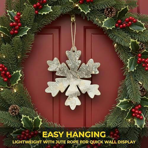 16cm and 20cm Birch Bark Wooden Snowflake Wall Hanging Christmas Decoration Set image 6