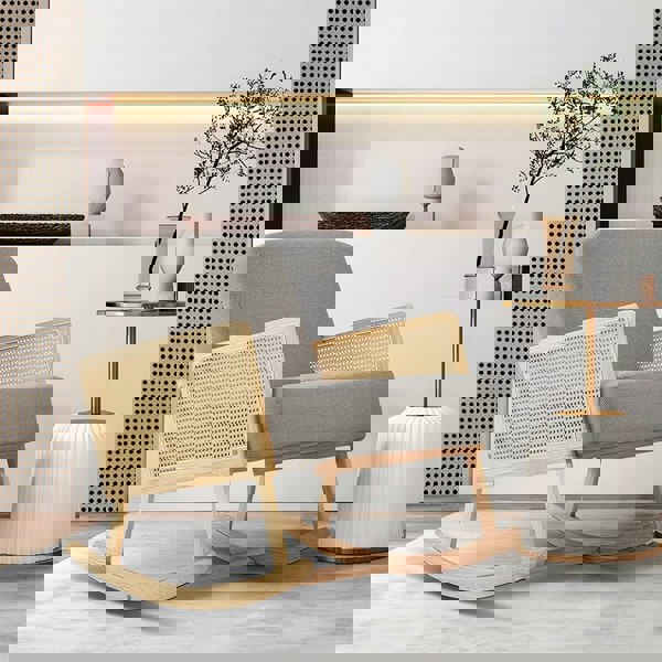 Linen Wooden Rocking Chair-Grey Living and Home