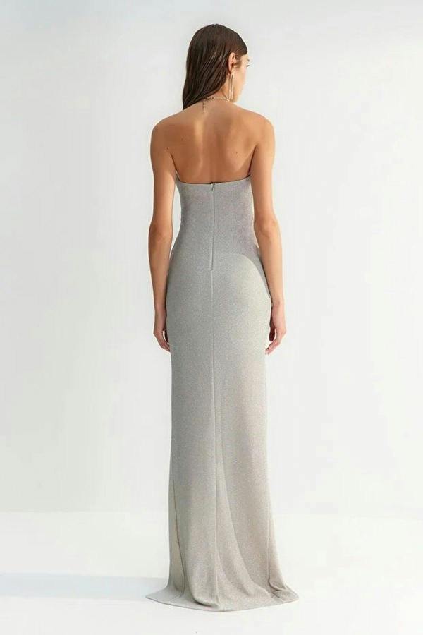 WOVCOR Body Lined Evening Dress with Chain Detail