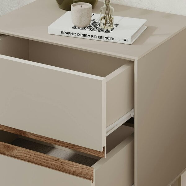 Decortie Arch 2 Drawer Bedside Table Sandstone Whiskey Oak 45 x 35 x 52.5 cm (Sandstone and Whiskey Oak)