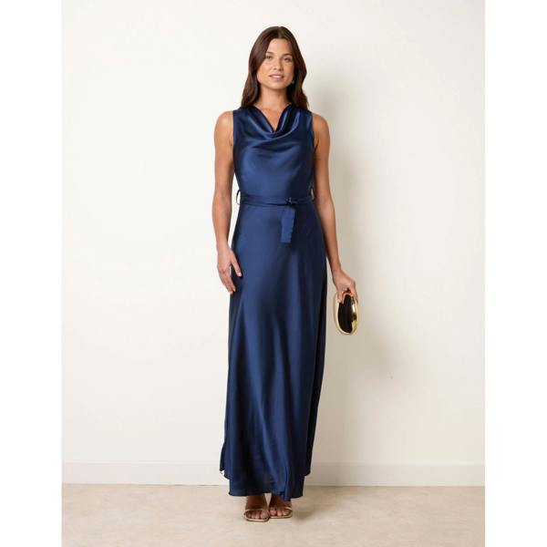Blue Vanilla Satin Cowl Neck Dress