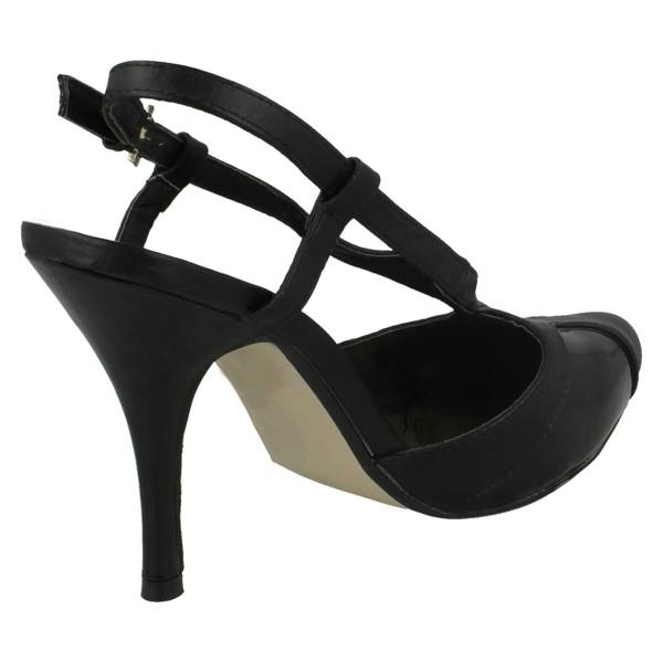 Spot On Ladies Spot On Heeled Ankle Sling Pointed Toe Court Shoes