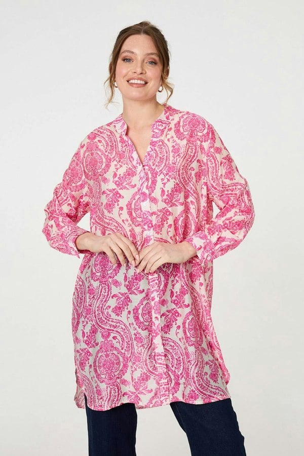 Pink | Paisley Print Relaxed Longline Shirt
