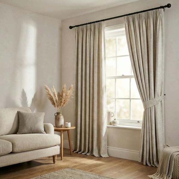 Faro made-to-measure curtains in Stratosphere, styled in a living room