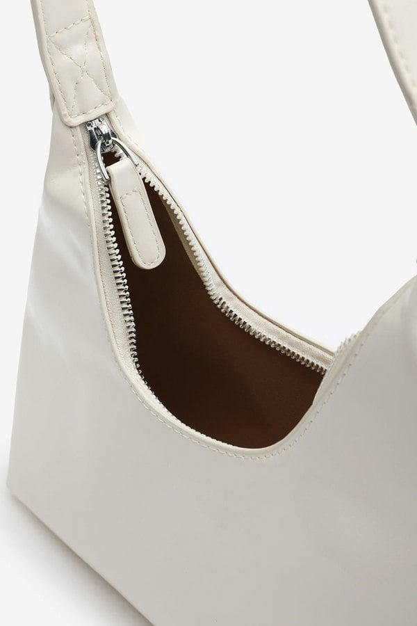 Where's That From Ecru Sleek Minimalist Hobo bag in Cream Patent Faux Leather
