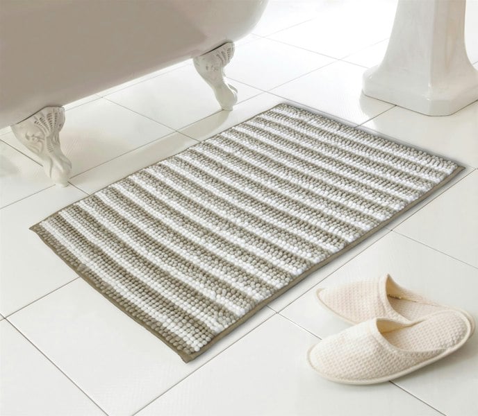 Country Club Striped Chenille Loop Natural Bath Mat