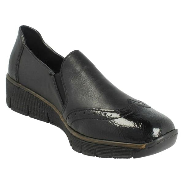 Rieker Ladies Rieker Brogue Detailed Slip On Smart Shoes 53776