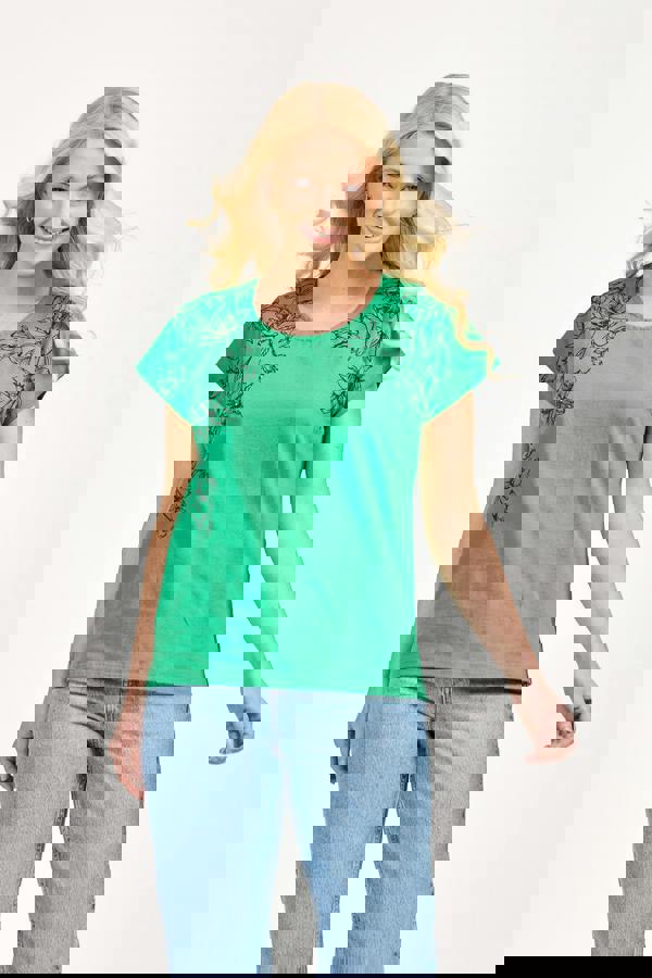 Embellished Glitter Leaf Print Top