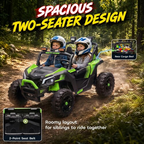 AIYAPLAY 24V 2 Seater Ride On Truck Car for Big Kids with Remote, Green, Black