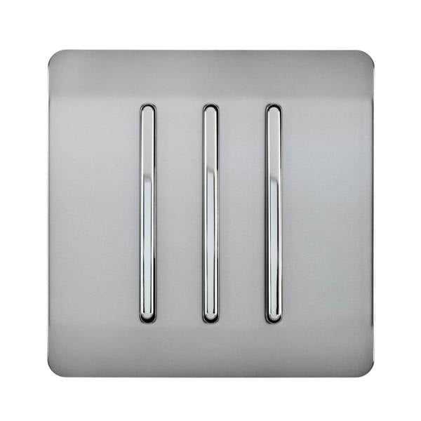 Trendi Switch 3 Gang 1 or 2 way Rocker Light Switch in Brushed Steel
