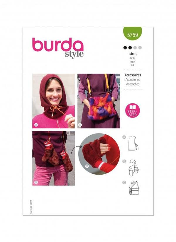 Burda Sewing Pattern 5759 Bags, Headwear, Gloves and Accessories For Women, One Size - Easy