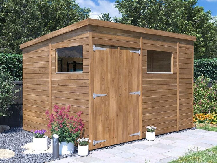 Dunster House Wooden Shed Garden Storage 3 x 2.4m (10' x 8) 15mm Walls Heavy Duty Wooden Window, Pent Roof, Overlord Modular