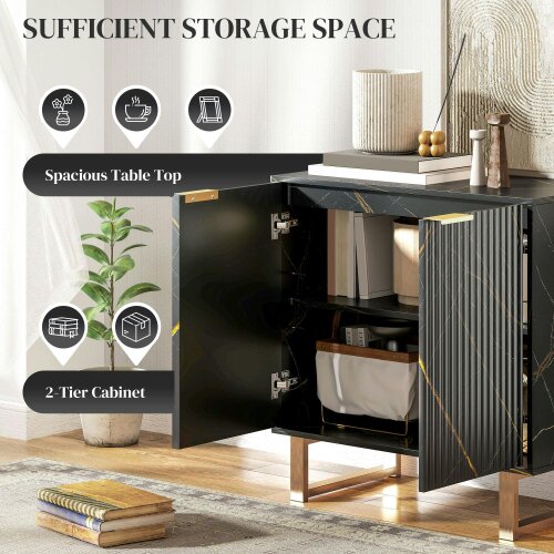 Wyld Haus Nomi Black And Gold Elegant Sideboard With Ribbed Finish