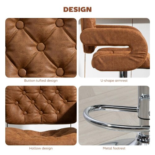 Wyld Haus Dovetti Brown Faux Leather Adjustable Swivel Bar Stool With Back And Arms
