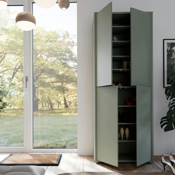 Furniture To Go Alice Springs Tall Shoe Cabinet with 4 Doors Push-to-Open in Sage Green