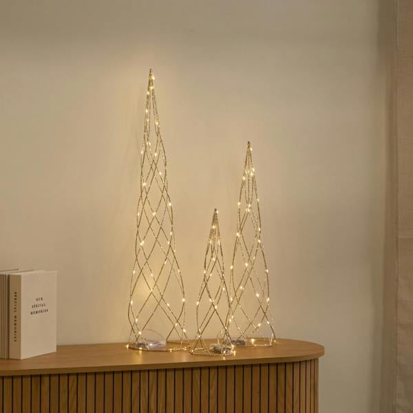 Samuel Alexander Set of 3 Light up Gold Spiral Christmas Tree Decoration with LEDs