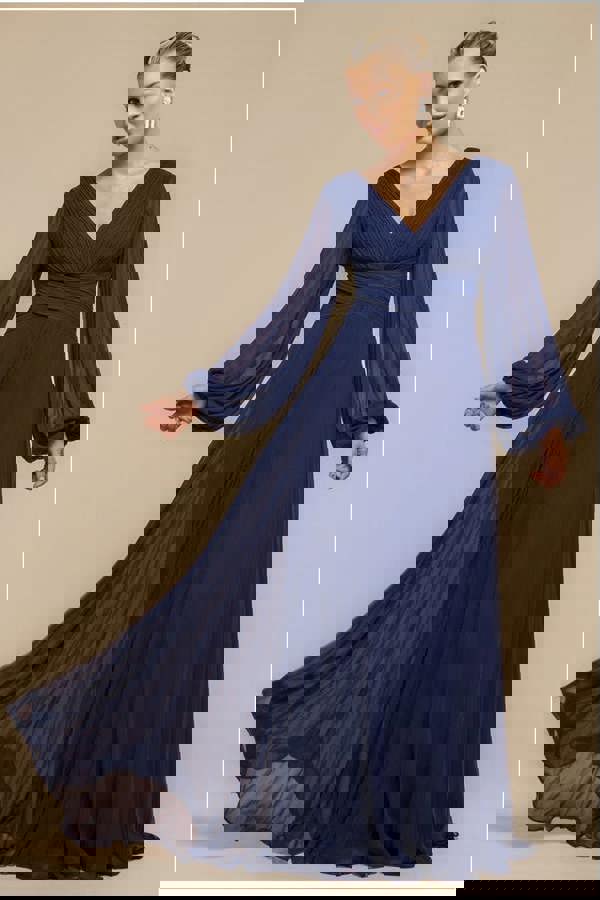 Balloon Sleeve Chiffon Maxi Dress - Navy Blue DR3041QZ