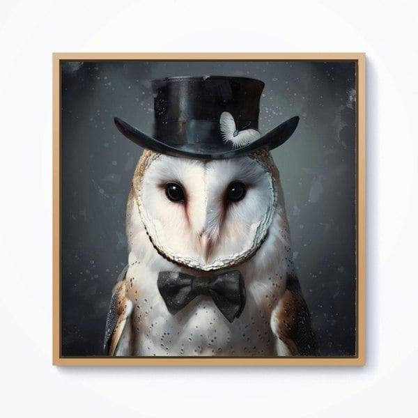 Warren Reed Owl In A Top Hat Framed Canvas