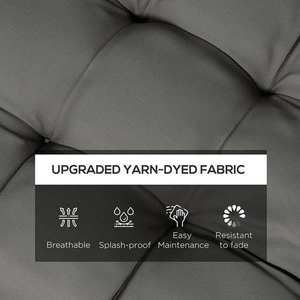 Charcoal gray quilted seat cushion fabric detail, breathable and splash-proof finish