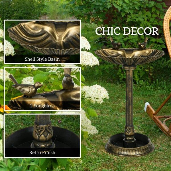 81cm Tall Bird Bath with 2 Decorative Birds, Vintage Style Birdbath with Flower Planter Base, Bird Bath Bowl for Garden, Bronze Tone