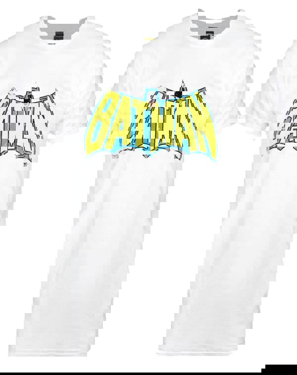 DC Comics Mens White Batman Retro Logo Short Sleeved T-Shirt