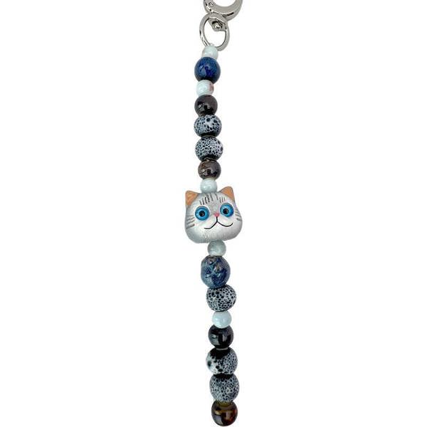 Nimmy Friends Nimmy Big Eye Cute Pet Silver Shaded Cat Mobile Phone Chain Bag Charm Ceramic Bracelet Grey -N-XDY-SL-023