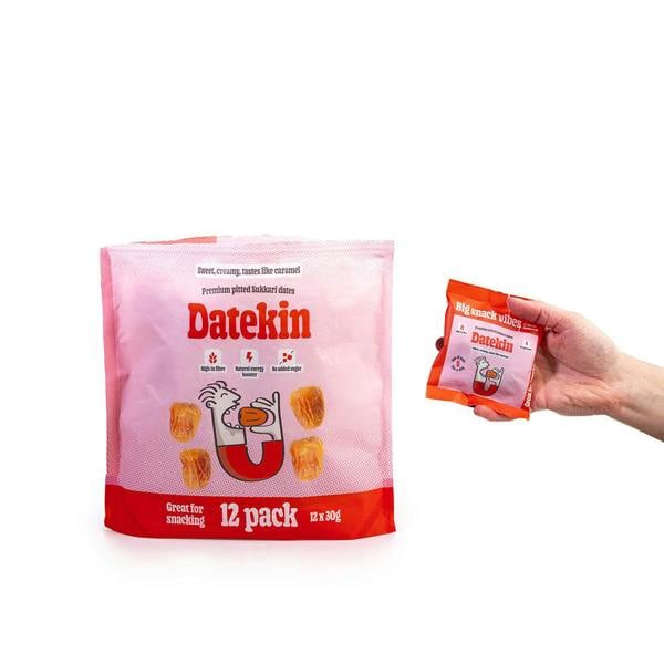 Datekin Sukkari Dates Family Bag (12 x 30g Packs) – Premium Soft Golden Dates | Healthy on-the-go Snacks | 100% Natural Superfood