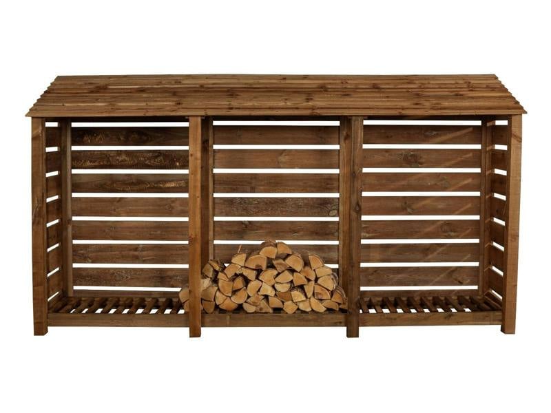 Arbor Garden Solutions Slatted Wooden Log Store W-335cm, H-126cm or 180cm, D-88cm - Brown Finish