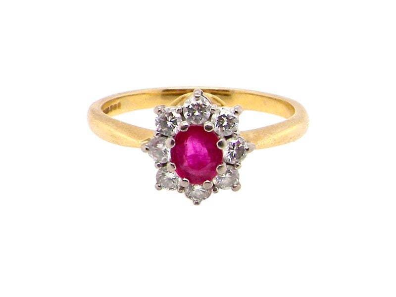 vintage ruby and diamond cluster ring