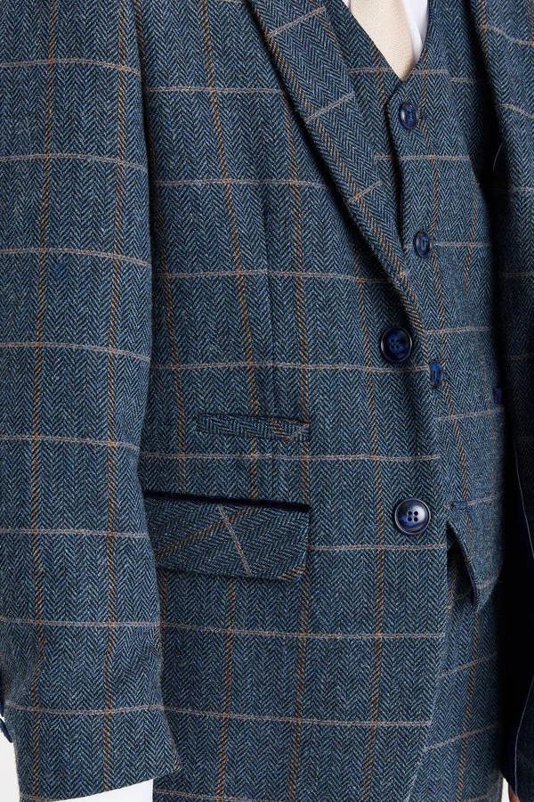Paul Andrew Harris - Boys Navy 3 Piece Wool Blend Tweed Suit