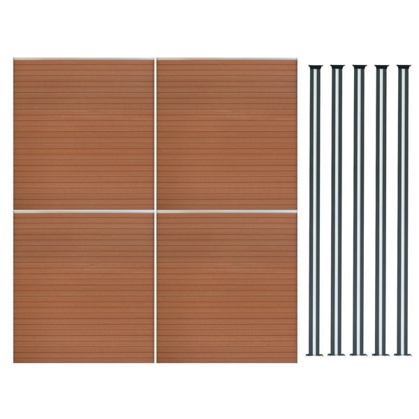 Monstershop Composite Fence Panel x 4 & LED Posts x 5 - Brown