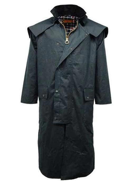 Classic Wax Stockman coat in navy offering full-length waterproof coverage for rural life