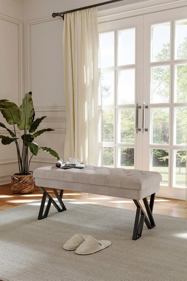 Living and Home Mid Century Metal Upholstered Bench