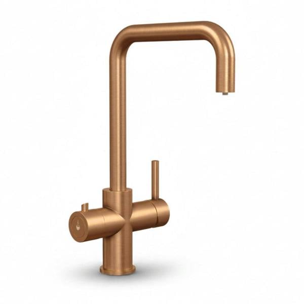 Copper kitchen boiling water tap on a white background