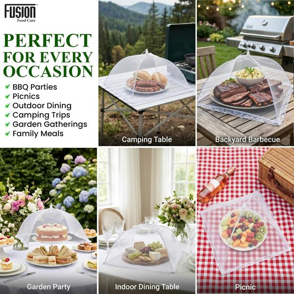Fusion Food Care Food Covers Mesh Pop Up 4 Pack - 17" Food Umbrella Netting Covers - Foldable & Reusable Plates, Dish & Bowls Mesh Cover