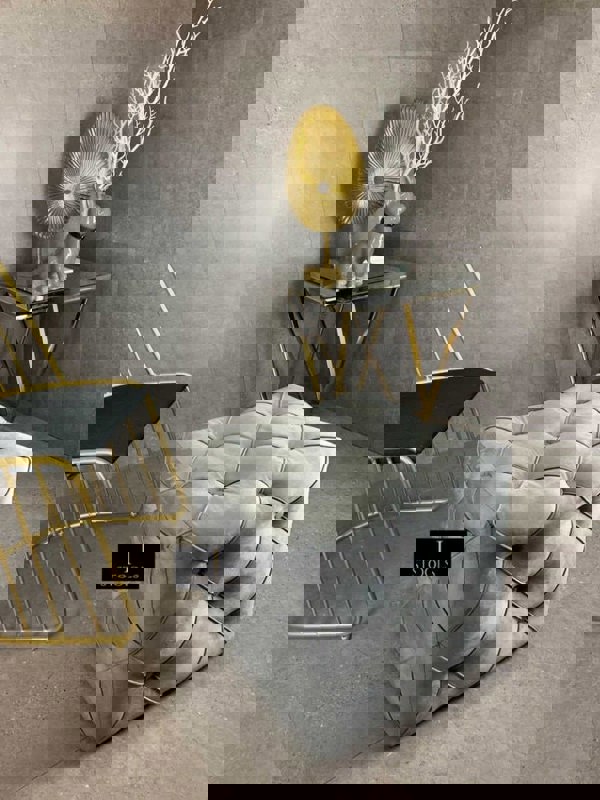 Dark Grey Square Cube Deep Buttoned Fabric Coffee Table - ISTOOLS